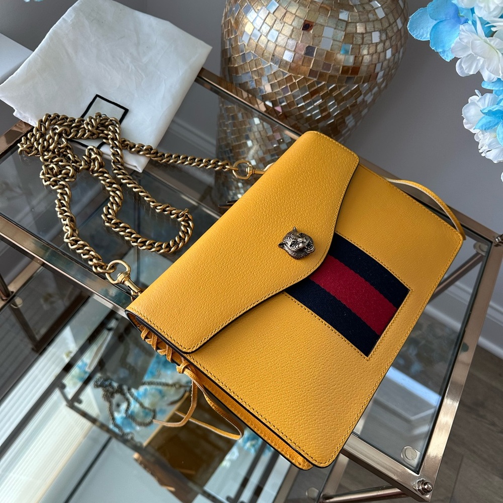 Gucci Mustard Leather Shoulder Bag with Gold Chain - Picture 5 of 16